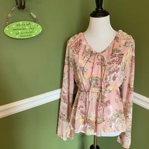 Shop Hope’s Blush Pink Floral Tie Front Blouse Top